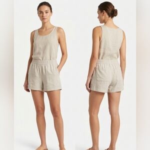 Old Navy Oatmeal Linen Blend Elastic Waist Shorts Size XL Beige Coastal Scandi